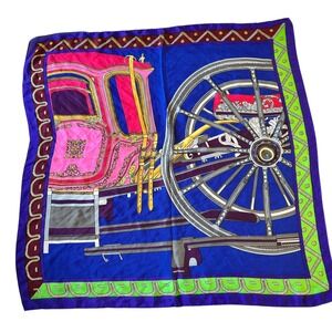 Vintage Carriage Print‎ Silk Scarf Square 28" Bold Jewel Tones Hermes Style